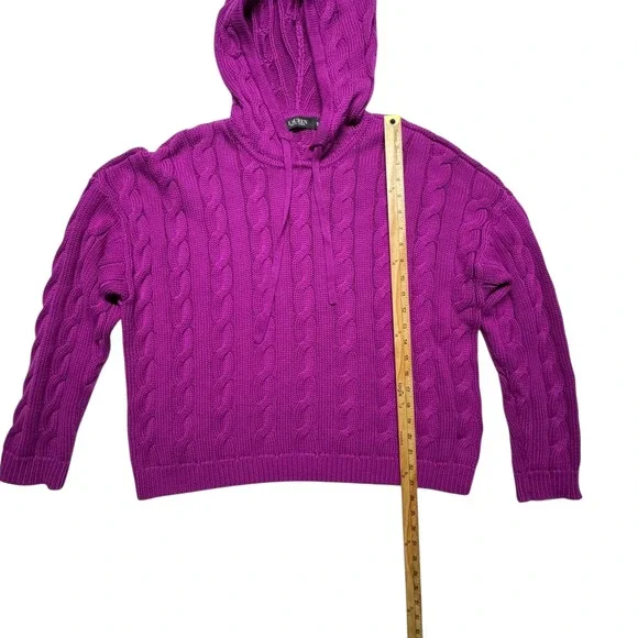 Lauren Ralph Lauren Cable Knit Sweater Hoodie XL Cotton Magenta Classic Chic - Picture 3 of 10
